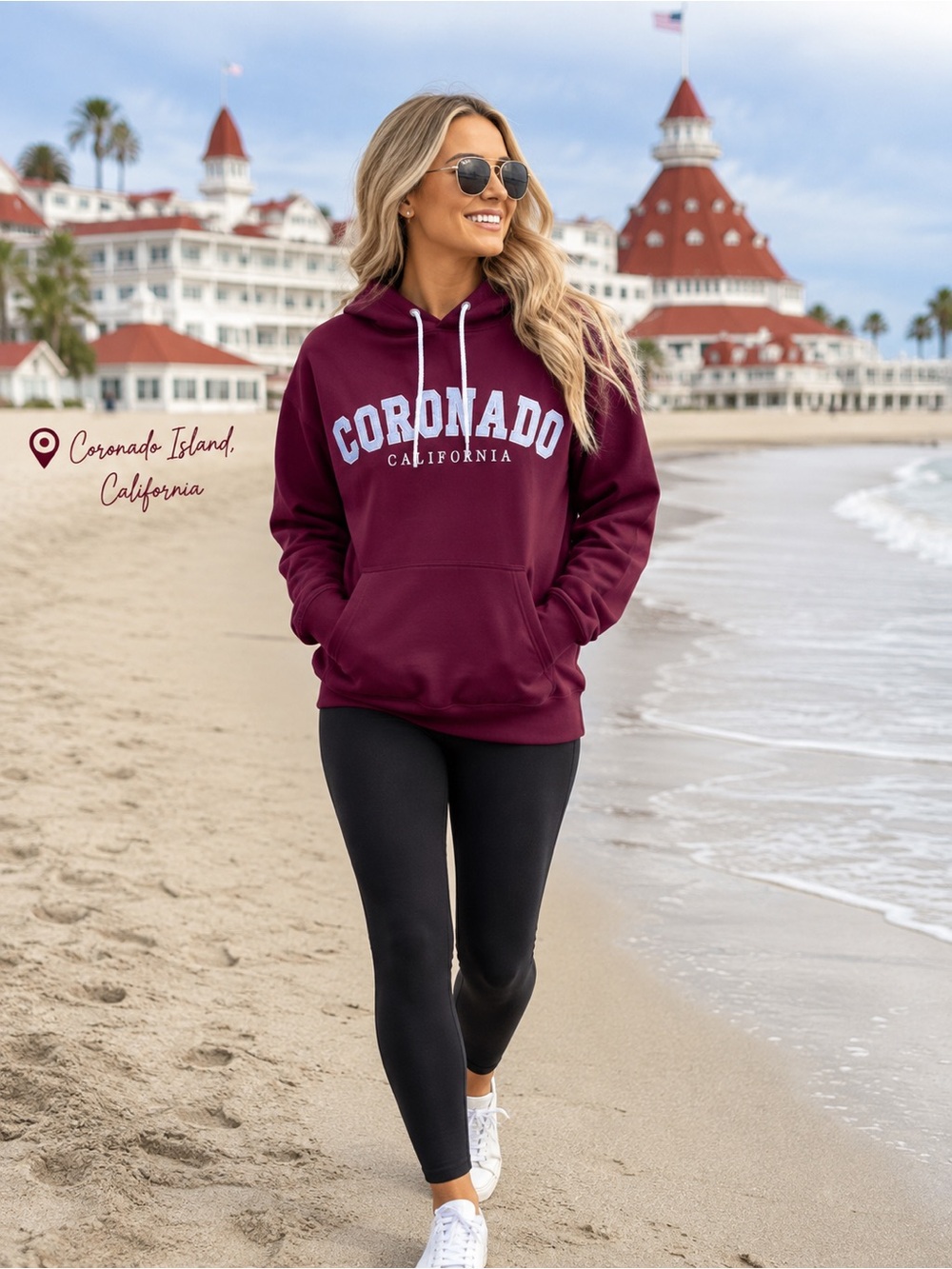 Coronado California Maroon Pullover Hoodie - Unbranded